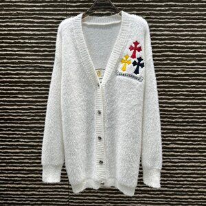 Chrome Hearts embroidered mink V-neck cardigan